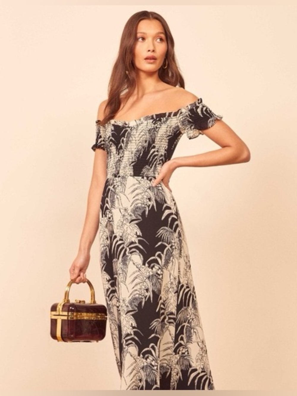 Reformation Murphy Off the Shoulder Midi Dress Amazon Print Size 2